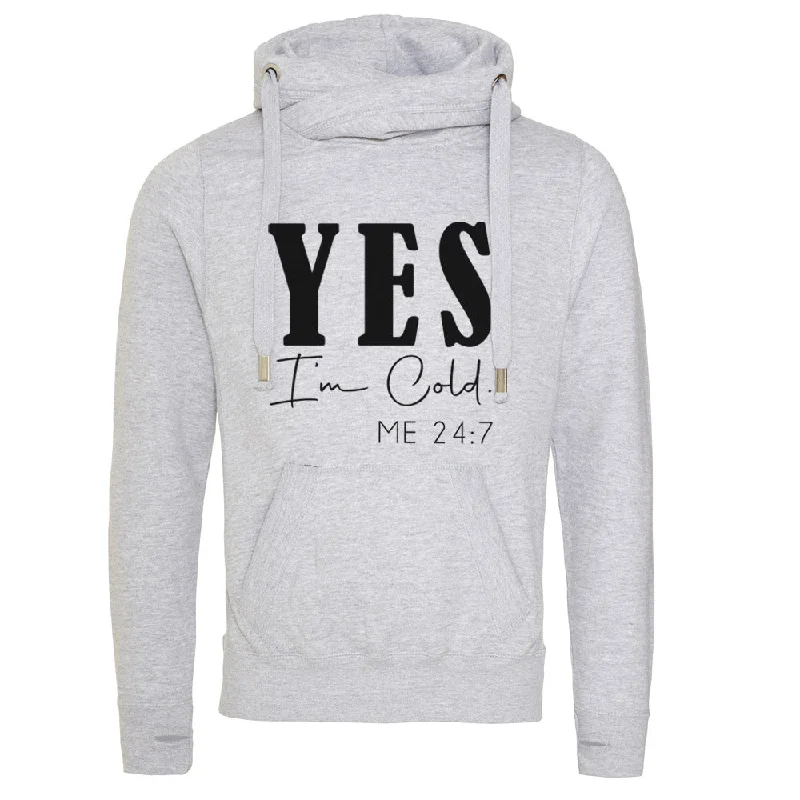 Yes I'm Cold 24/7 Cross Neck Hoodie Hoodie with Bell Sleeves Flared Feminine