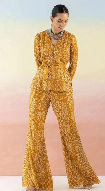 Yellow Printed Kurta With Flared Pants Classic Straight Pants