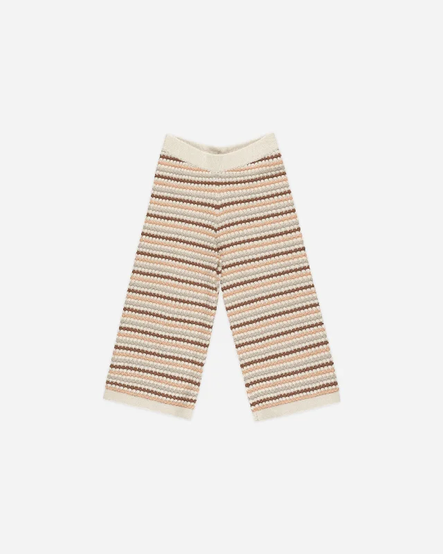 Knit Wide Leg Pant || Honeycomb Stripe Elegant Wool Trousers