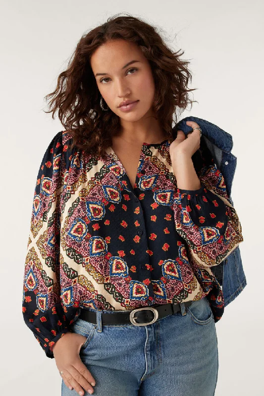 Blouse Jedi Bleu-Nuit Off-Shoulder Wrap Blouse