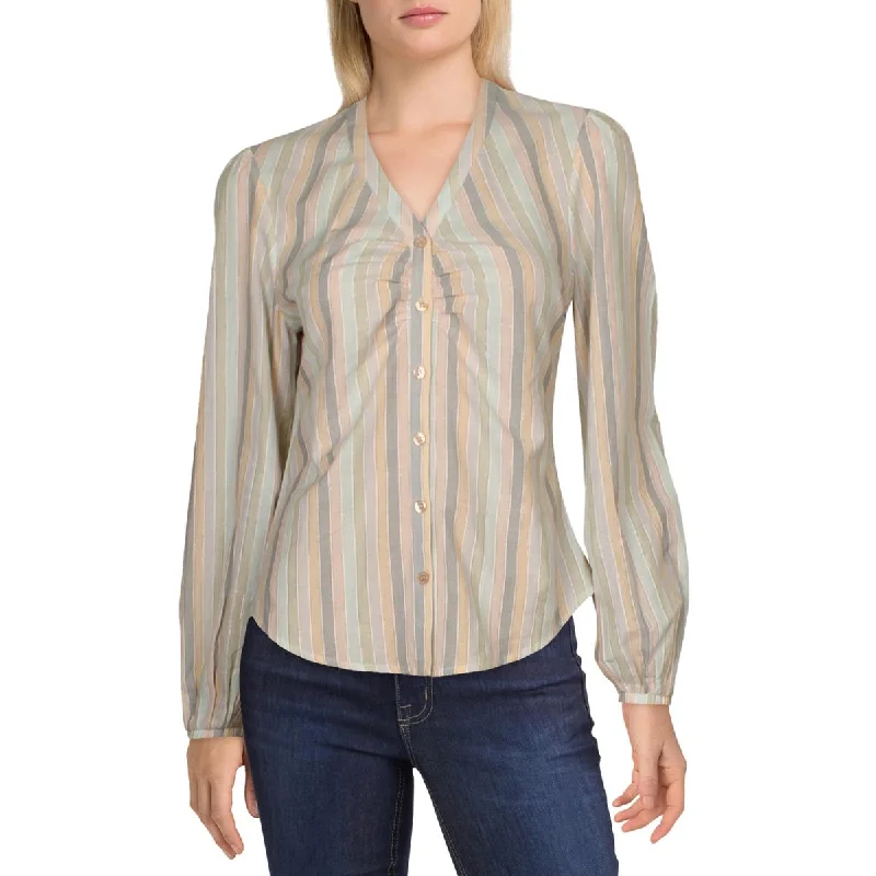 Joe's Jeans Womens Striped Button Up Blouse Relaxed Fit Blouse