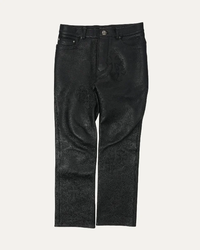 Cross Patch Leather 5 Pocket Pants Classic Pleated Pants