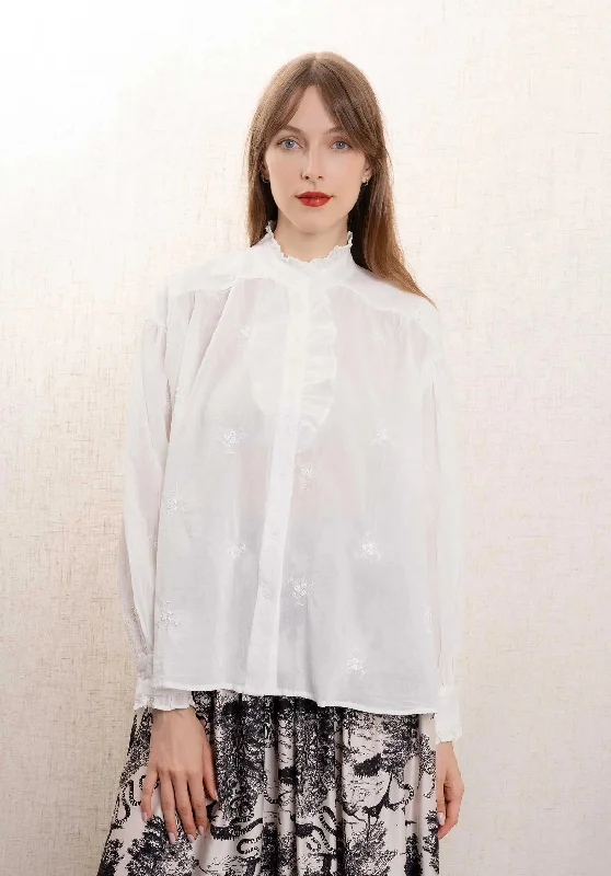 Blouse 828 Emb White Oversized Silk Blouse