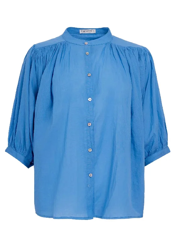 Blouse Kc806 Blouse Blue Stretchy Fitted Blouse