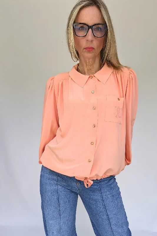 Retro 80s Vintage Peach Blouse Airy Cotton Blouse