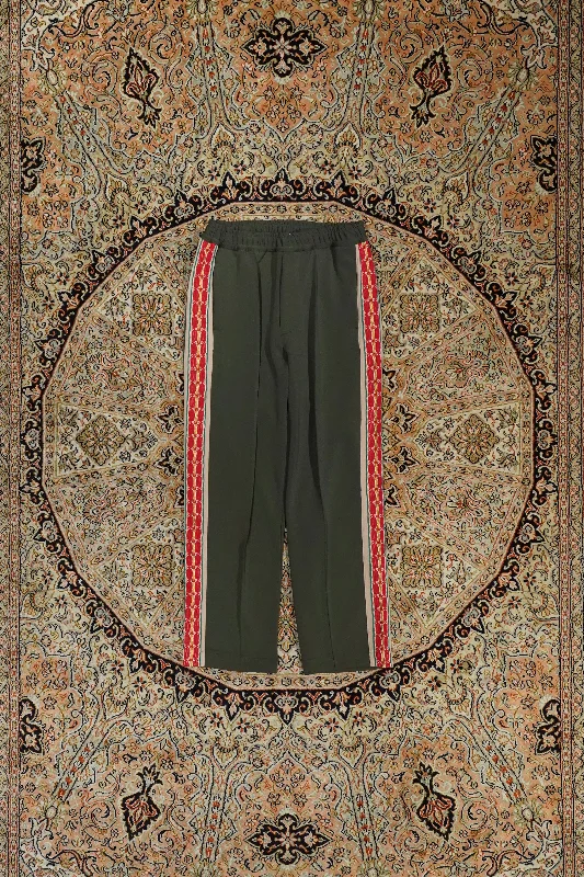 Sasquatchfabrix. LACE TAPE TRACK PANTS (KHAKI) Comfortable Jogger Trousers