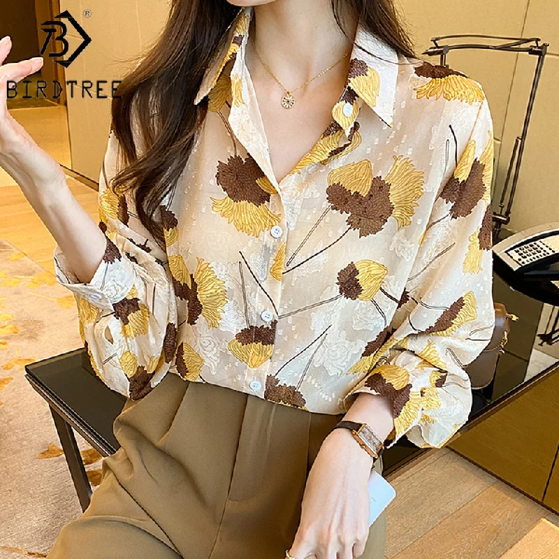 Lantern Long Sleeves Women Printing Shirt 2022 Autumn New Style Long Sleeves Female Loose Chiffon Blouses Tops T27612X Floral Print Blouse