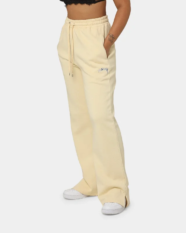 Stussy Women's Shadow Script Wide Track Pants Vanilla Relaxed High-Waist Trousers