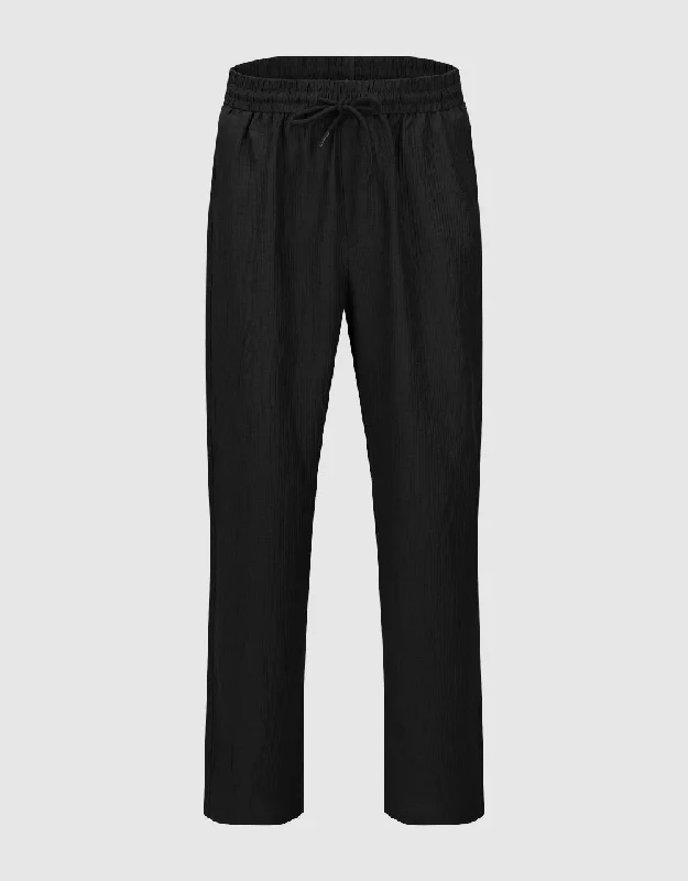 Drawstring Waist Straight Pants Warm Wool Trousers