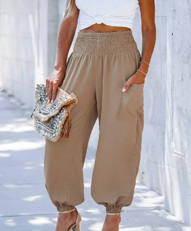 Ladies Solid High Waist Loose Style Pants 1043 Trendy High-Waist Trousers