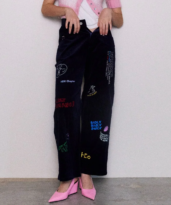 Corduroy Early Romance Graphic Pants Trendy High-Waist Trousers