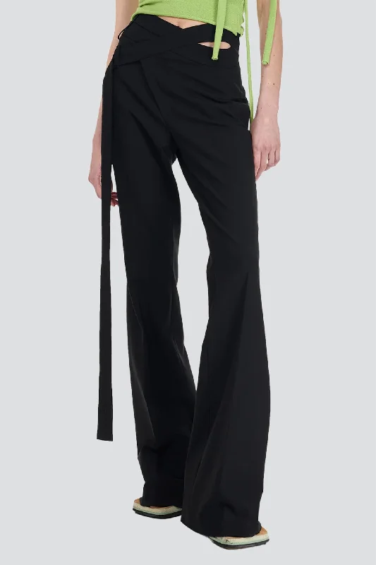 Black Flared Wrap Suit Pants Casual Sweatpants Style