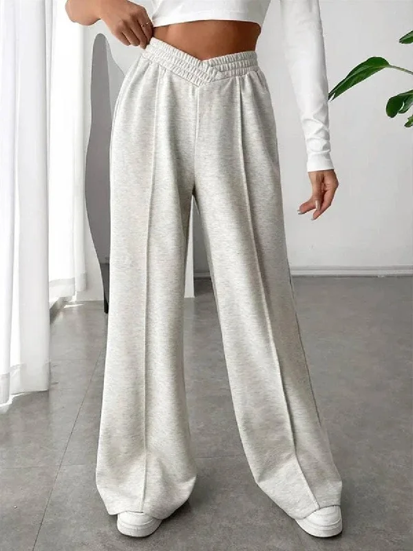 Ladies Solid Color Trendy Wide Stright Leg Sweat Pants 822 High-Waist Yoga Pants