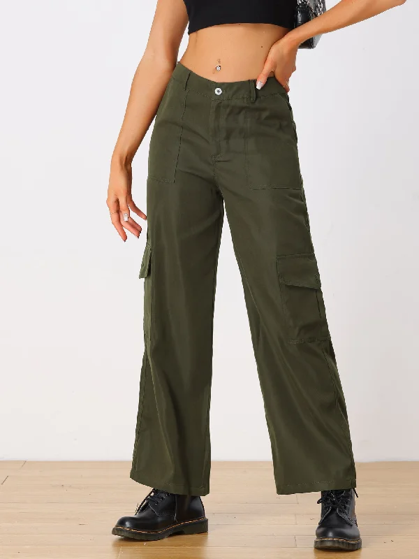 Mid Rise Baggy Wide Leg Pockets Y2K Casual Cargo Pants Comfortable Pleated Pants