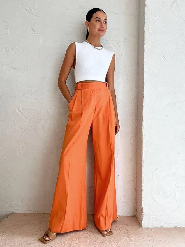 Ladies Solid Color High Waist Wide Leg Pants C-K2298 Stylish Harem Pants