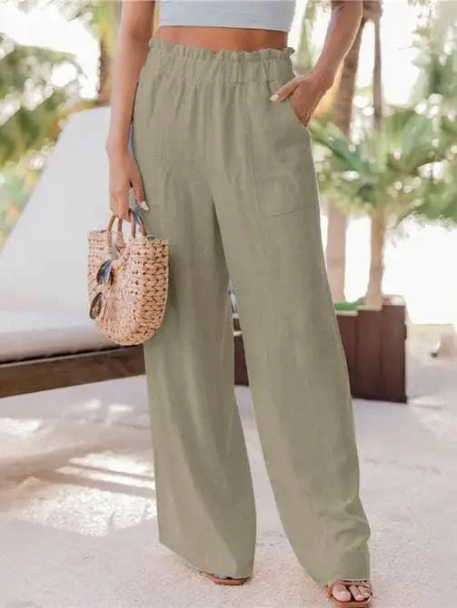 Ladies High Waist Stright Wide Leg Pants SKP9029 Slim-Fit Khaki Pants