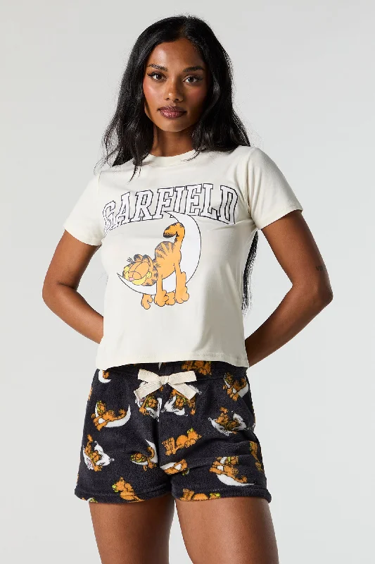 Garfield T-Shirt and Plush Short 2 Piece Pajama Set Elasticated Padded Insulated