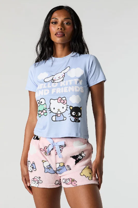 Hello Kitty n Friends T-Shirt and Plush Short 2 Piece Pajama Set Fashionable Trendy Casual Hello Kitty n Friends T-Shirt and Plush Short 2 Piece Pajama Set Fashionable Trendy Casual