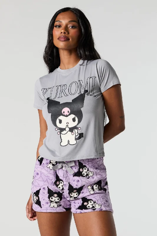 Kuromi T-Shirt and Plush Short 2 Piece Pajama Set Spandex Blend Rayon Blend Denim Blend Kuromi T-Shirt and Plush Short 2 Piece Pajama Set Spandex Blend Rayon Blend Denim Blend
