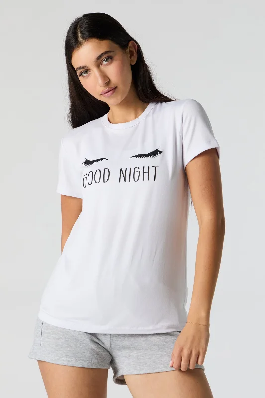 Good Night Graphic Pajama T-Shirt Plaid T-Shirt Polka Dot Checkered
