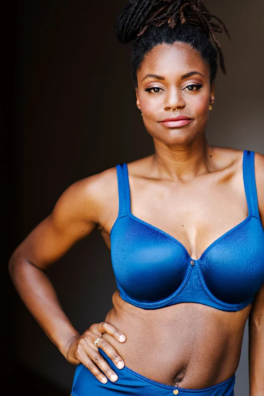 Abbie Luxe Back & Side Smoothing T-Shirt Bra in Navy Peony Limited Edition Silk Blend Satin Velvet Abbie Luxe Back & Side Smoothing T-Shirt Bra in Navy Peony Limited Edition Silk Blend Satin Velvet