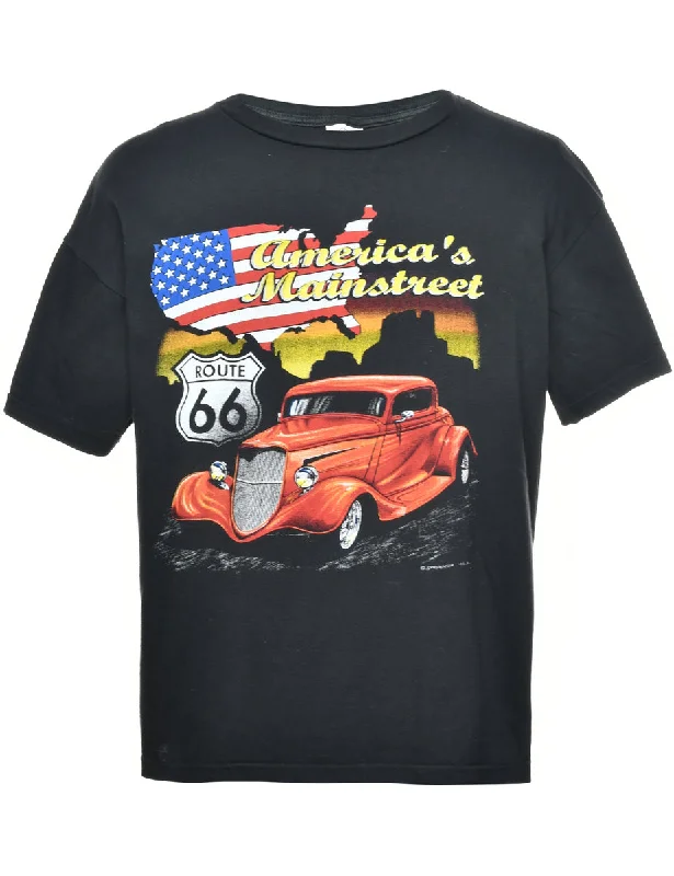 American Mainstreet Black Printed T-shirt - L Asymmetrical Pockets Print