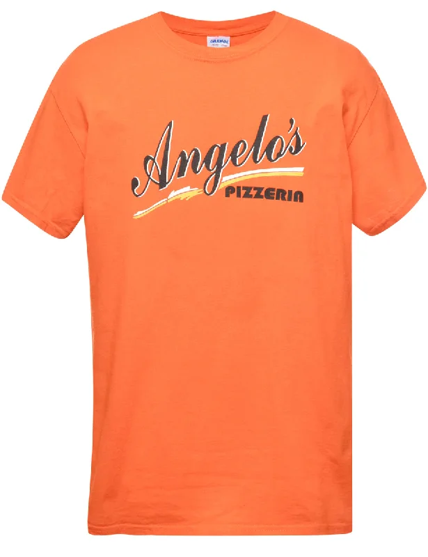 Angelo's Pizzeria Printed T-shirt - M Boxy Fit Fitted Loose