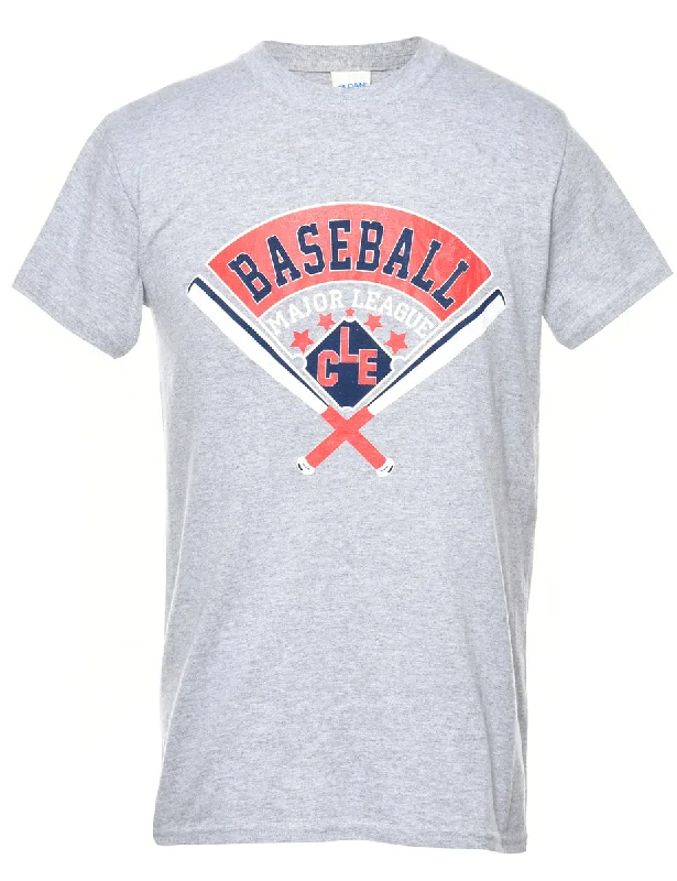Baseball Printed T-shirt - S Denim Fabric Leather Fabric Suede Fabric
