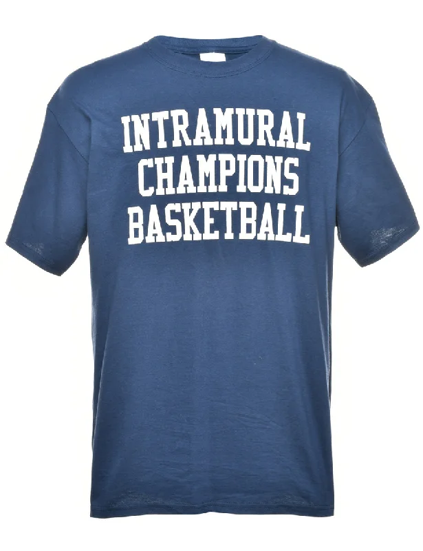 Basketball Intramural Champions Navy & White Printed T-shirt - L Embroidered Appliqued Beaded Basketball Intramural Champions Navy & White Printed T-shirt - L Embroidered Appliqued Beaded