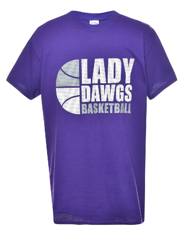 Basketball Printed T-shirt - M Notch Collar Peter Pan Collar Cowl Neck
