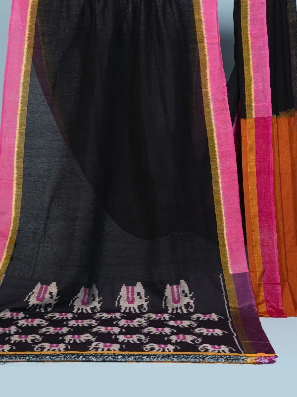 Linen Saree Elephant Black With Blouse Piece Vintage Polka Blouse