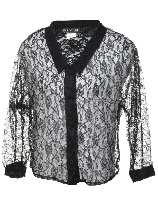 Black Lace Blouse - L Loose Fit Blouse