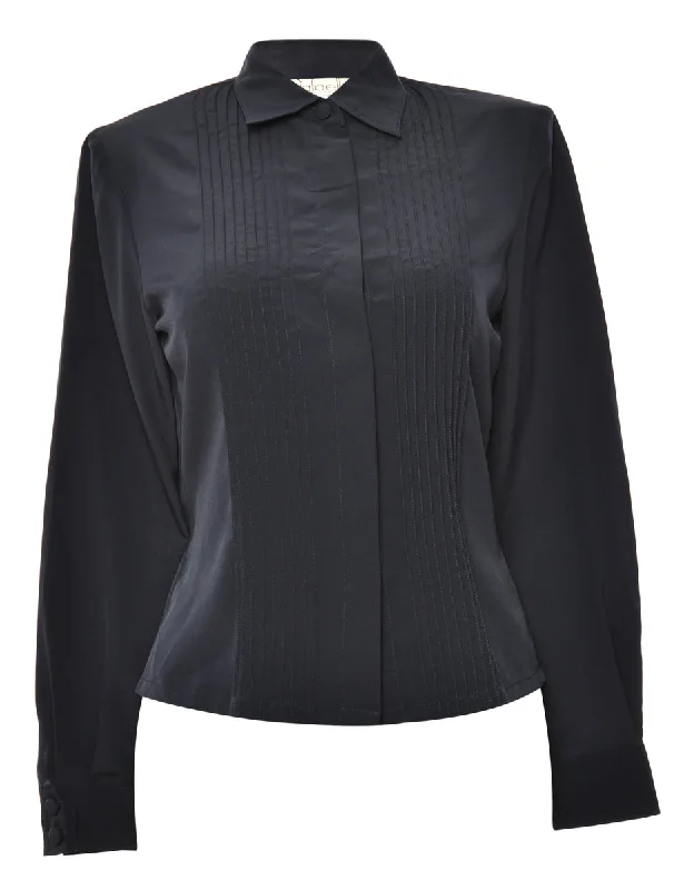 Black Rafaella Striped Front Blouse - M Silky Tunic Blouse