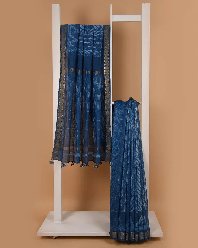 Blue Chanderi Shibori Printed With Weaves Saree With Chanderi Shibori Printed Blouse Chic Off-Shoulder Blouse