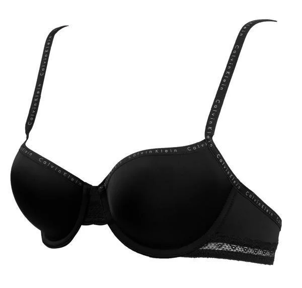 Branded trim t-shirt bra [Black] Mesh Canvas Denim