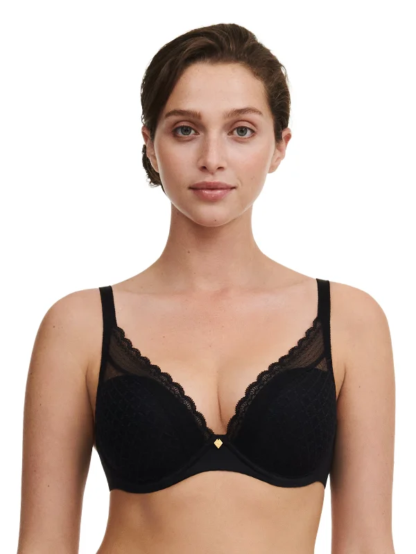 Chantelle Chic Plunge T-Shirt Bra Mesh Blend Leather Blend Suede Blend