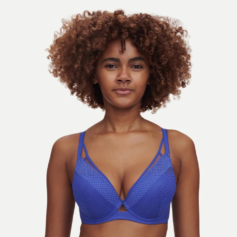 Chantelle Pulp Play Plunge T-Shirt Bra | Indigo Ribbed Striped Patterned