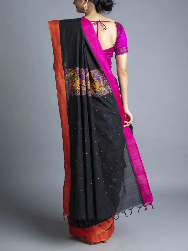 Cotton Kupaddam Saree Black With Blouse Piece Business Casual Blouse
