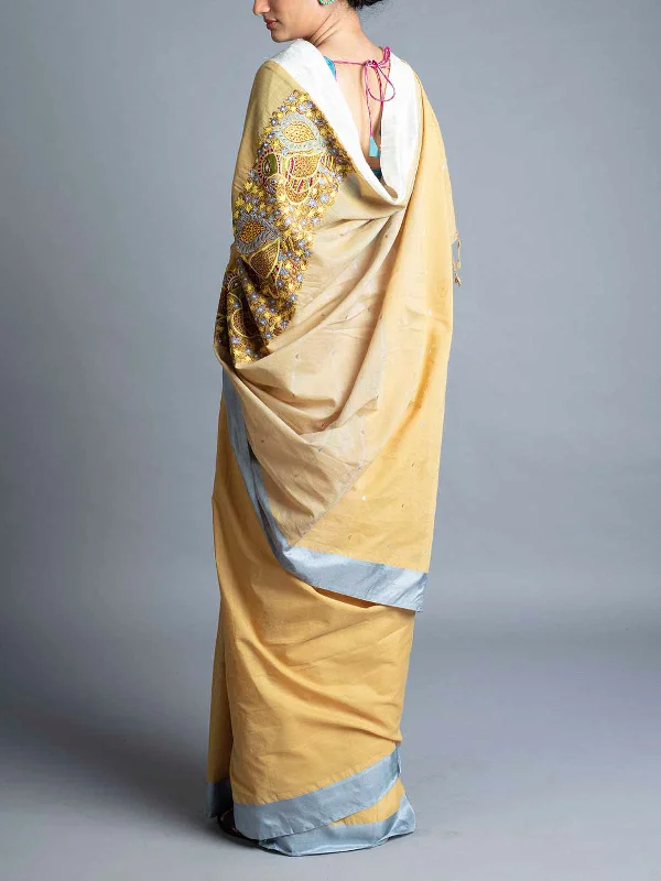 Cotton Saree Khaki With Blouse Piece Versatile Layering Blouse
