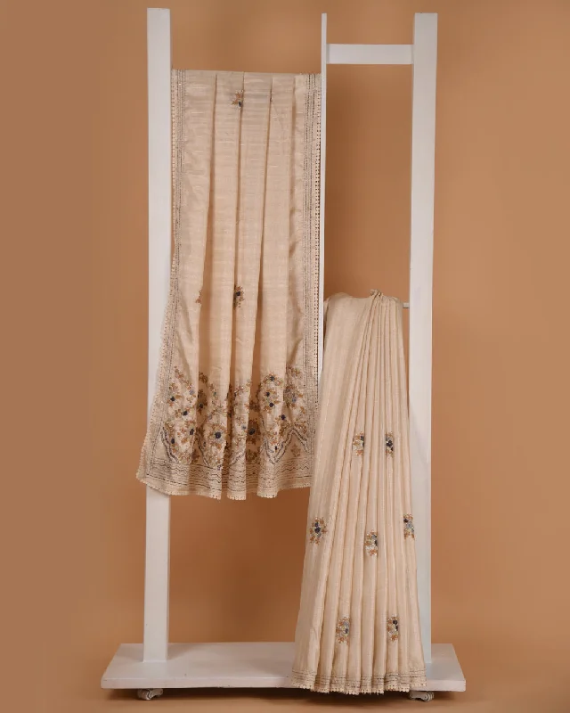 Cream With Mustard Cotton Silk Blend Embroidered Saree With Cream Cotton Silk Blouse Office-Ready Blouse Cream With Mustard Cotton Silk Blend Embroidered Saree With Cream Cotton Silk Blouse Office-Ready Blouse