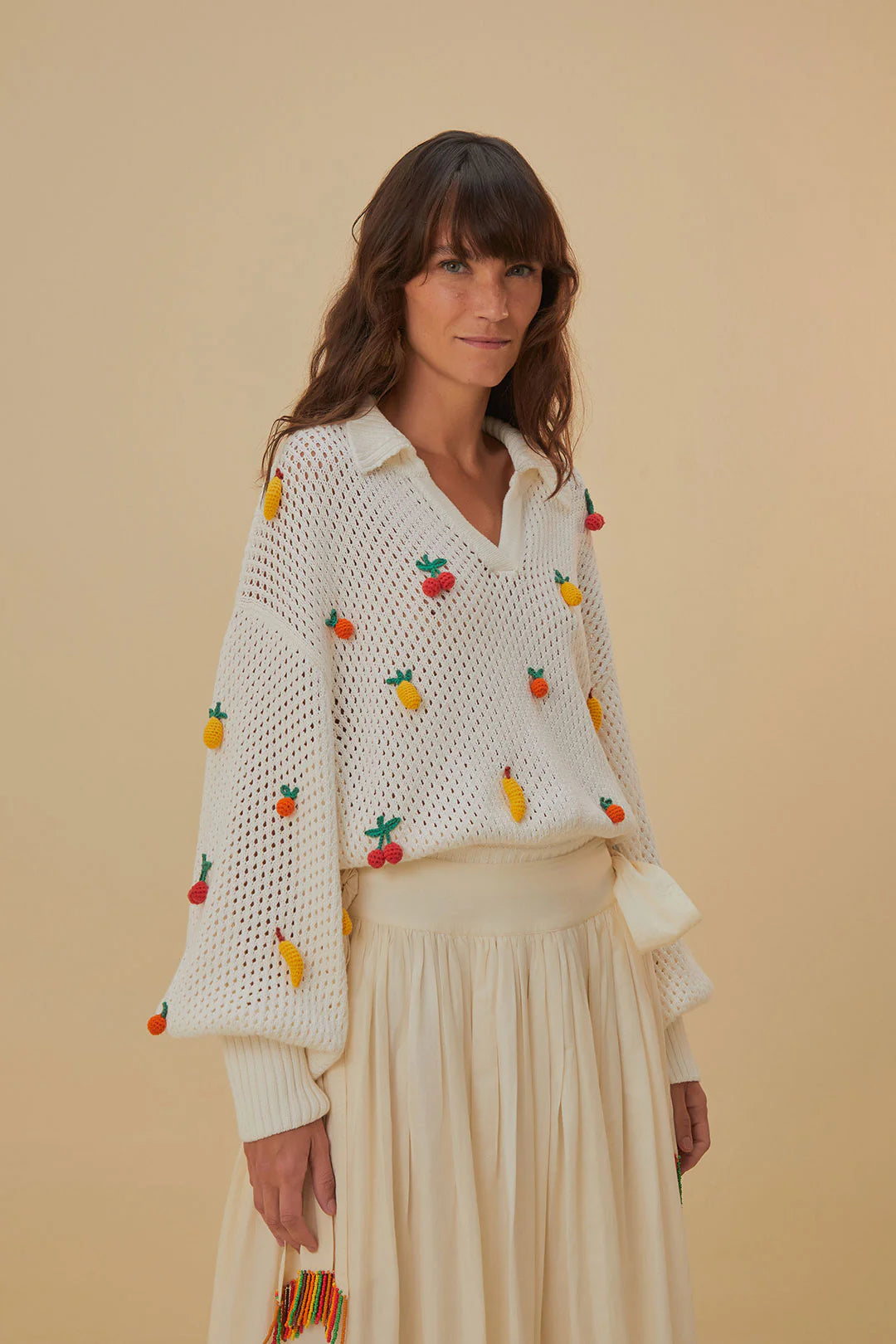 Crochet Fruit Blouse White Stylish Wrap Blouse