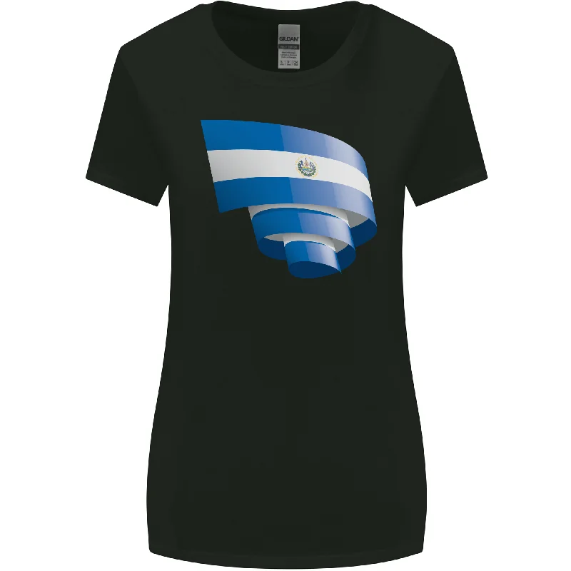 Curled Salvador Flag Salvadoran Day Football Womens Wider Cut T-Shirt Welt Pockets Slit Pockets Curled Salvador Flag Salvadoran Day Football Womens Wider Cut T-Shirt Welt Pockets Slit Pockets