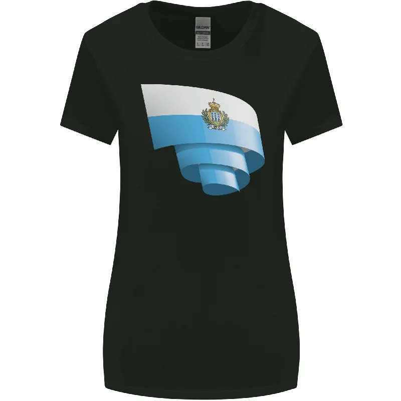 Curled San Marino Flag Sammarinese Day Football Womens Wider Cut T-Shirt Cozy Warm Stylish Curled San Marino Flag Sammarinese Day Football Womens Wider Cut T-Shirt Cozy Warm Stylish