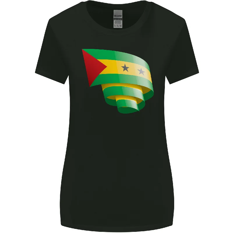 Curled Sao Tome and Principe Flag Day Football Womens Wider Cut T-Shirt Polka Dot Checkered Tartan Curled Sao Tome and Principe Flag Day Football Womens Wider Cut T-Shirt Polka Dot Checkered Tartan