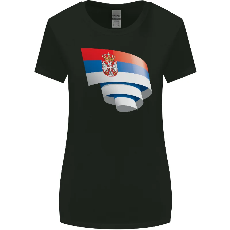 Curled Serbia Flag Serbia Day Football Womens Wider Cut T-Shirt Sequined Glittery Shiny Curled Serbia Flag Serbia Day Football Womens Wider Cut T-Shirt Sequined Glittery Shiny