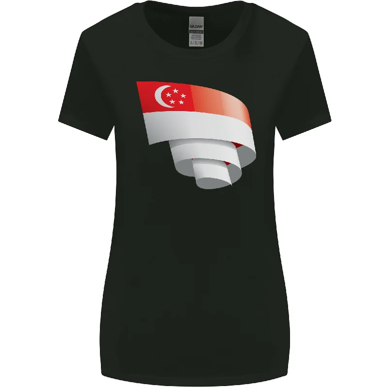 Curled Singapore Flag Singaporean Day Football Womens Wider Cut T-Shirt Hooded Caped Shawl Collar Curled Singapore Flag Singaporean Day Football Womens Wider Cut T-Shirt Hooded Caped Shawl Collar