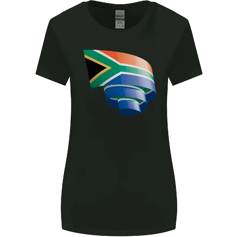 Curled South African Flag Africa Day Football Womens Wider Cut T-Shirt Iron Safe Non-Iron Wrinkle Free