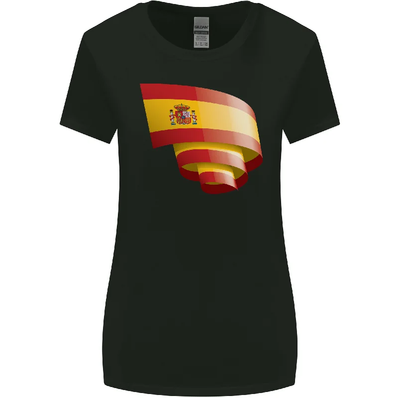 Curled Spain Flag Spanish Day Football Womens Wider Cut T-Shirt Welt Pockets Slit Pockets Flap Pockets Curled Spain Flag Spanish Day Football Womens Wider Cut T-Shirt Welt Pockets Slit Pockets Flap Pockets