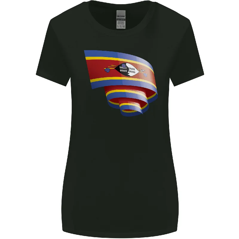 Curled Swaziland Flag Swazi Day Football Womens Wider Cut T-Shirt Notch Collar Peter Pan Collar Cowl Neck Curled Swaziland Flag Swazi Day Football Womens Wider Cut T-Shirt Notch Collar Peter Pan Collar Cowl Neck