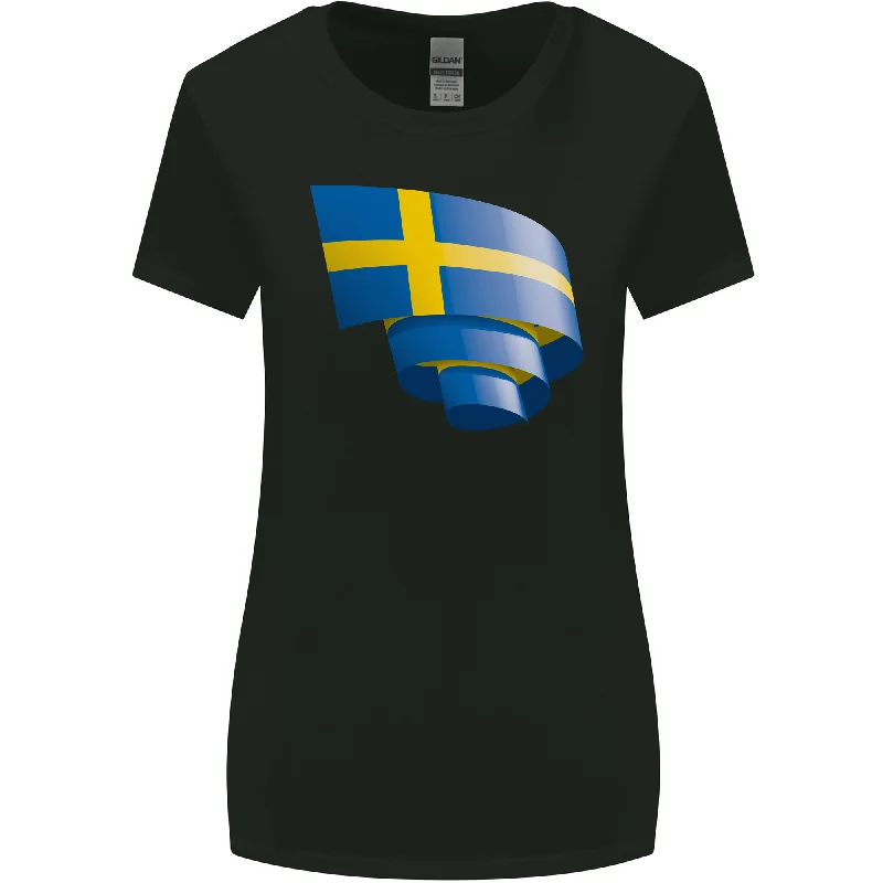 Curled Swedish Flag Sweden Day Football Womens Wider Cut T-Shirt Boxy Fit Fitted Loose Curled Swedish Flag Sweden Day Football Womens Wider Cut T-Shirt Boxy Fit Fitted Loose